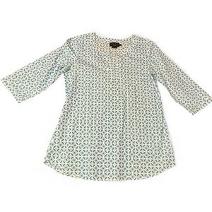 Pendleton Blue and White Geometric Tunic Top Size Petite P 100% Cotton